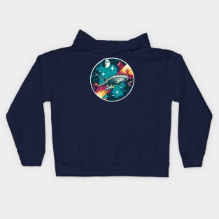 Spaceship in outer space Kids Hoodie